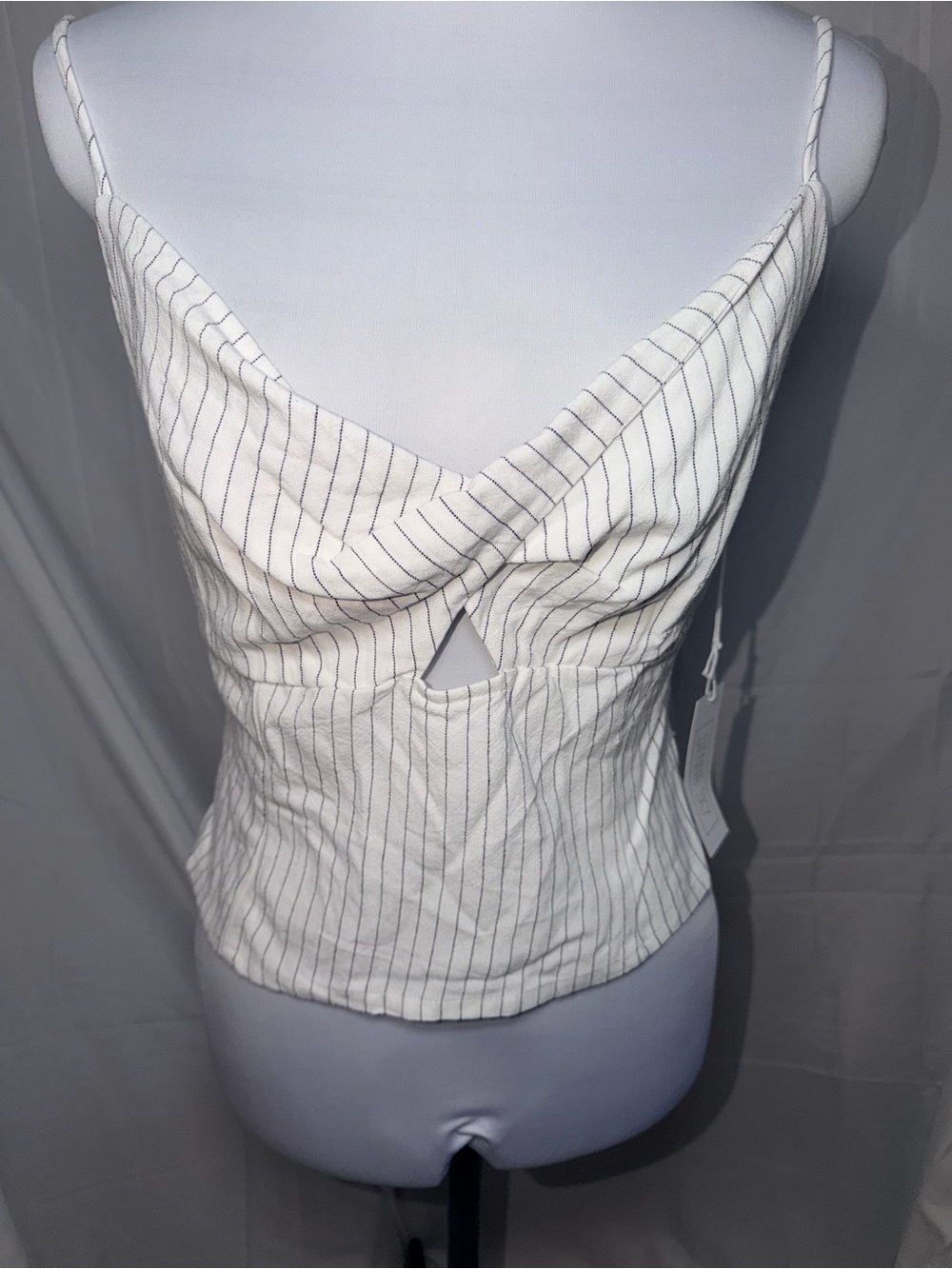 Sienna Sky White Pinstripe Twist-Front Cami Top adjustable straps smocked back